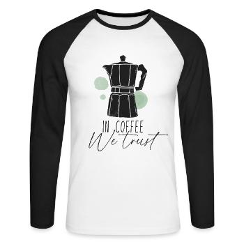 Dans le café, nous avons confiance - Café disant moka pot - T-shirt baseball manches longues Homme - blanc/noir - Devant - Nik (191cm)