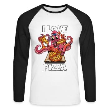 Octopus J’adore la pizza pizza tranche De pizza Motif de pain grillé - T-shirt baseball manches longues Homme - blanc/noir - Devant - Nik (191cm)