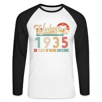 Vintage Année 1935 Anniversaire 88 Ans Idée Cadeau - T-shirt baseball manches longues Homme - blanc/noir - Devant - Nik (191cm)