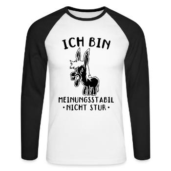 Ich Bin Meinungsstabil Nicht Stur Esel Spruch - Unisex Baseballshirt langarm - Weiß/Schwarz - Vorne - Nik (191cm)