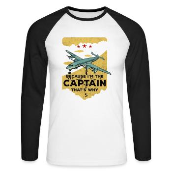 Pilote d’avion Voler Capitaine Donc Je Cadeau - T-shirt baseball manches longues Homme - blanc/noir - Devant - Nik (191cm)
