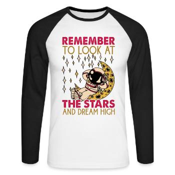 N’oubliez pas de regarder les étoiles et de rêver haut - T-shirt baseball manches longues Homme - blanc/noir - Devant - Nik (191cm)