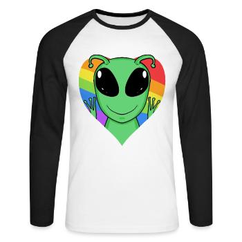 Alien Lgbt Regenbogen Farben - Unisex Baseballshirt langarm - Weiß/Schwarz - Vorne - Nik (191cm)