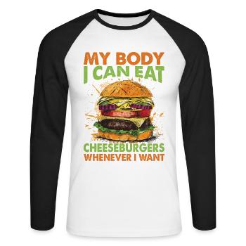 Mon corps, je peux manger des cheeseburgers quand je veux - T-shirt baseball manches longues Homme - blanc/noir - Devant - Nik (191cm)