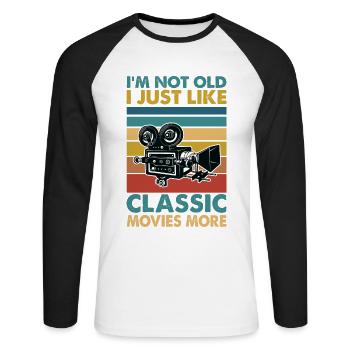 Je ne suis pas vieux, j’aime juste les films classiques plus - T-shirt baseball manches longues Homme - blanc/noir - Devant - Nik (191cm)