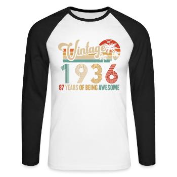 Vintage Année 1936 Anniversaire 87 Ans Idée Cadeau - T-shirt baseball manches longues Homme - blanc/noir - Devant - Nik (191cm)