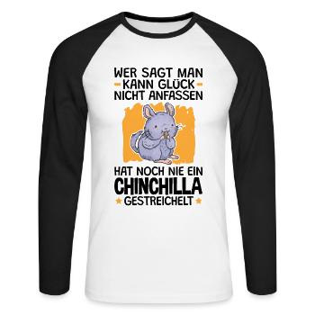 Chinchilla streicheln Wollmaus Nagetier - Unisex Baseballshirt langarm - Weiß/Schwarz - Vorne - Nik (191cm)