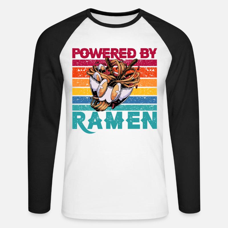Powered by Ramen - Unisex Baseballshirt langarm - Weiß/Schwarz