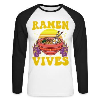 Ramen Vives - Unisex Baseballshirt langarm - Weiß/Schwarz - Vorne - Nik (191cm)
