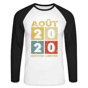 Août 2020 Original Idée Cadeau Anniversaire - T-shirt baseball manches longues Homme - blanc/noir - Devant - Nik (191cm)