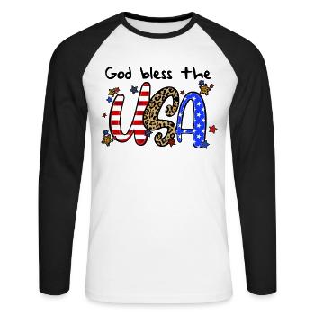God Bless The USA 4th of July - Unisex Baseballshirt langarm - Weiß/Schwarz - Vorne - Nik (191cm)