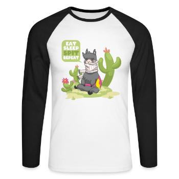 Eat Sleep Spit Repeat Alpaca Pako Lama - Unisex Baseballshirt langarm - Weiß/Schwarz - Vorne - Nik (191cm)