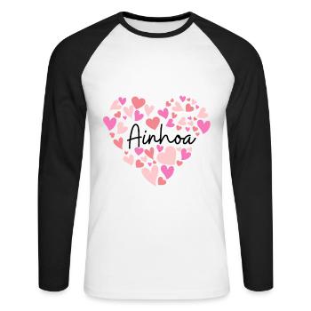 J’aime Ainhoa - des cœurs pour Ainhoa - T-shirt baseball manches longues Homme - blanc/noir - Devant - Nik (191cm)