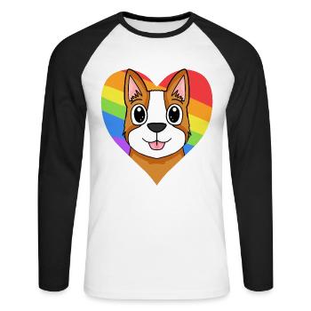 LGBT Dog Welsh Corgi Pembroke Rainbow - Unisex Long Sleeve Baseball T-Shirt - white/black - Front - Nik (191cm)