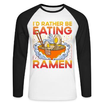 Je préfère manger des Ramen - T-shirt baseball manches longues Homme - blanc/noir - Devant - Nik (191cm)