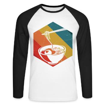 Ramen Retro - Unisex Long Sleeve Baseball T-Shirt - white/black - Front - Nik (191cm)