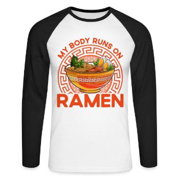 My Body fonctionne sur Ramen - T-shirt baseball manches longues Homme - blanc/noir - Devant - Nik (191cm)