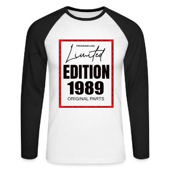 Édition limitée 1989 - T-shirt baseball manches longues Homme - blanc/noir - Devant - Nik (191cm)