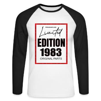 Édition limitée 1983 - T-shirt baseball manches longues Homme - blanc/noir - Devant - Nik (191cm)