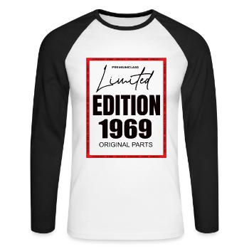 Édition limitée 1969 - T-shirt baseball manches longues Homme - blanc/noir - Devant - Nik (191cm)