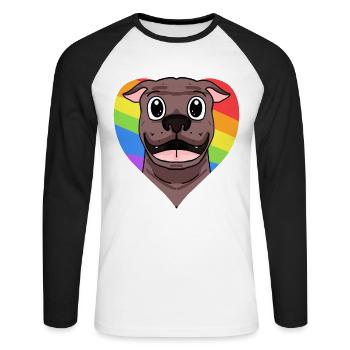 Chien LGBT American Pit Bull Terrier Rainbow - T-shirt baseball manches longues Homme - blanc/noir - Devant - Nik (191cm)