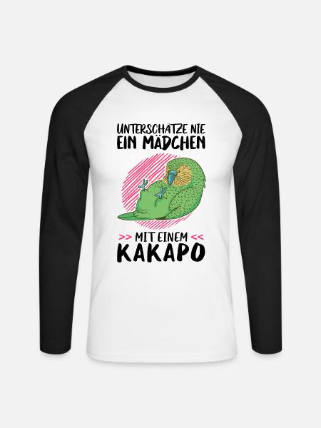 Mädchen mit Kakapo flugunfähiger Papagei - Unisex Baseballshirt langarm - Weiß/Schwarz