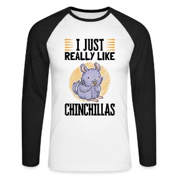 Ich mag Chinchillas Wollmaus Nagetier - Unisex Baseballshirt langarm - Weiß/Schwarz - Vorne - Nik (191cm)