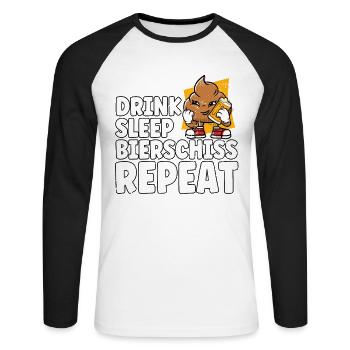 Drink Sleep Bierschiss Repeat Bier - Unisex Baseballshirt langarm - Weiß/Schwarz - Vorne - Nik (191cm)