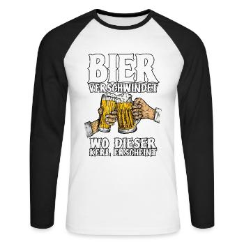 Bier - Unisex Baseballshirt langarm - Weiß/Schwarz - Vorne - Nik (191cm)