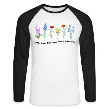 Enseignez-leur à les aimer Regardez-les grandir - T-shirt baseball manches longues Homme - blanc/noir - Devant - Nik (191cm)