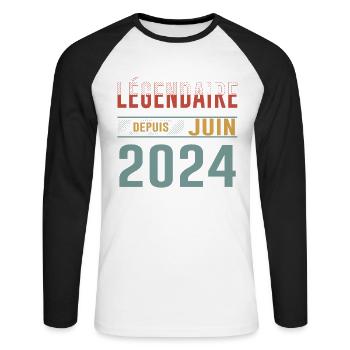 Légendaire Depuis Juin 2024 Anniversaire Cadeau - T-shirt baseball manches longues Homme - blanc/noir - Devant - Nik (191cm)