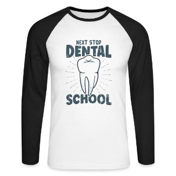 Prochain arrêt école dentaire - médical - T-shirt baseball manches longues Homme - blanc/noir - Devant - Nik (191cm)