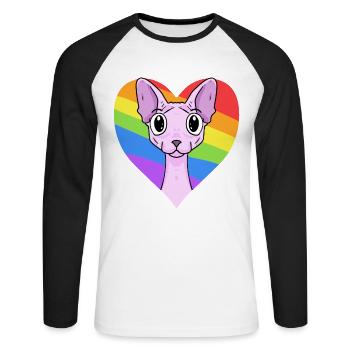 LGBT Cat Sphynx Rainbow - Unisex Long Sleeve Baseball T-Shirt - white/black - Front - Nik (191cm)