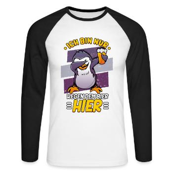 Ich bin nur wegen dem Bier hier Bier - Unisex Baseballshirt langarm - Weiß/Schwarz - Vorne - Nik (191cm)