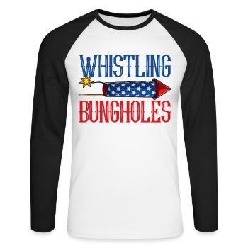 Whistling Bungholes Firework 4th of July Merica - Unisex Long Sleeve Baseball T-Shirt - white/black - Front - Nik (191cm)