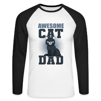 Awesome Cat Dad chaton chat de gouttière - T-shirt baseball manches longues Homme - blanc/noir - Devant - Nik (191cm)