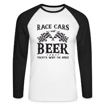 Voitures de course et bière, c’est pourquoi je suis ici - américain - T-shirt baseball manches longues Homme - blanc/noir - Devant - Nik (191cm)