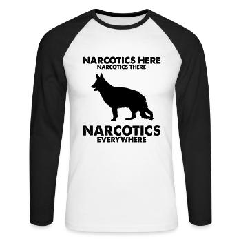 Design Deutscher Schäferhund Polizei Design - Unisex Baseballshirt langarm - Weiß/Schwarz - Vorne - Nik (191cm)