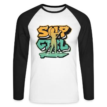 SUP Girl Standup Paddle Board - T-shirt baseball manches longues Homme - blanc/noir - Devant - Nik (191cm)
