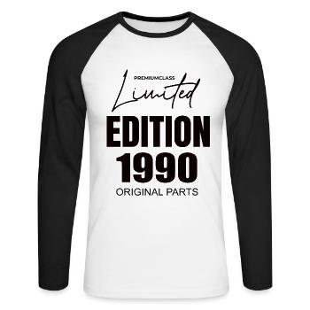 Édition limitée 1990 - T-shirt baseball manches longues Homme - blanc/noir - Devant - Nik (191cm)