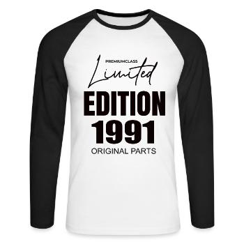 Édition limitée 1991 - T-shirt baseball manches longues Homme - blanc/noir - Devant - Nik (191cm)