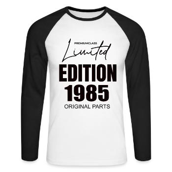 Édition limitée 1985 - T-shirt baseball manches longues Homme - blanc/noir - Devant - Nik (191cm)