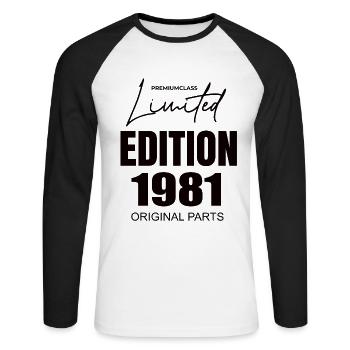 Édition limitée 1981 - T-shirt baseball manches longues Homme - blanc/noir - Devant - Nik (191cm)