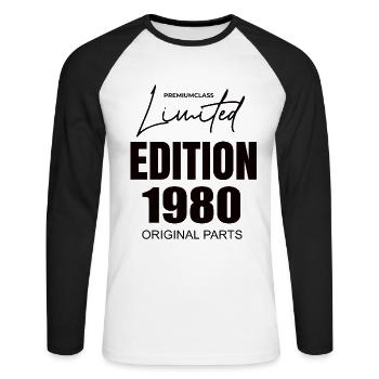 Édition limitée 1980 - T-shirt baseball manches longues Homme - blanc/noir - Devant - Nik (191cm)