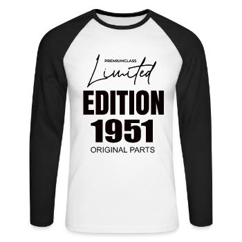 Édition limitée 1951 - T-shirt baseball manches longues Homme - blanc/noir - Devant - Nik (191cm)