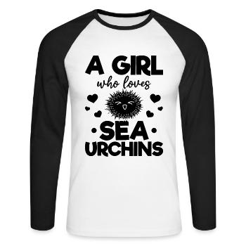 Ein Mädchen, das Seeigel liebt - Unisex Baseballshirt langarm - Weiß/Schwarz - Vorne - Nik (191cm)