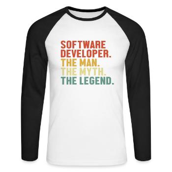 Software Developer Man Myth Legend Coder Software - Unisex Long Sleeve Baseball T-Shirt - white/black - Front - Nik (191cm)