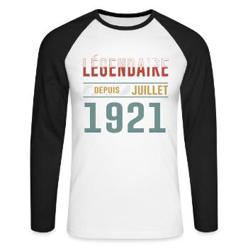 Légendaire Depuis Juillet 1921 Anniversaire Cadeau - T-shirt baseball manches longues Homme - blanc/noir - Devant - Nik (191cm)