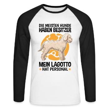 Mein Lagotto Romagnolo hat Personal Wasserhund - Unisex Baseballshirt langarm - Weiß/Schwarz - Vorne - Nik (191cm)