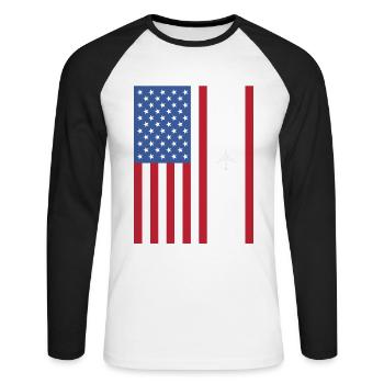 Patriotic Airplane American Pilot Airplane - T-shirt baseball manches longues Homme - blanc/noir - Devant - Nik (191cm)